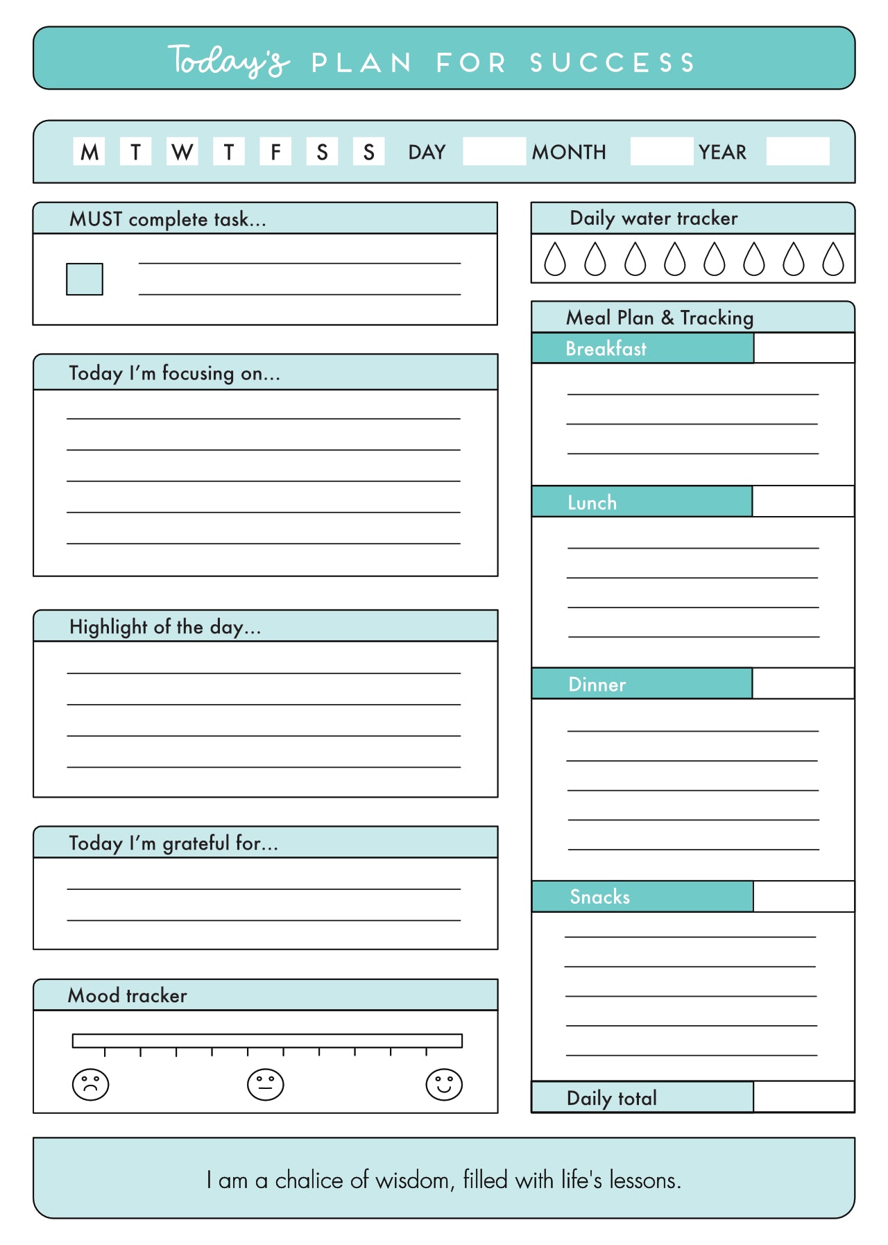 Affirmation Organiser - A4 Printable sheet