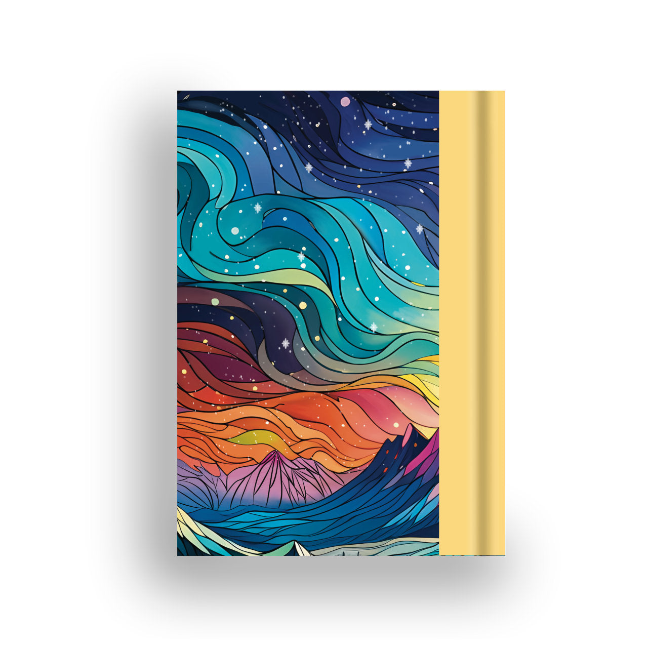 Cosmic Wind notebook back cover with abstract cosmic design