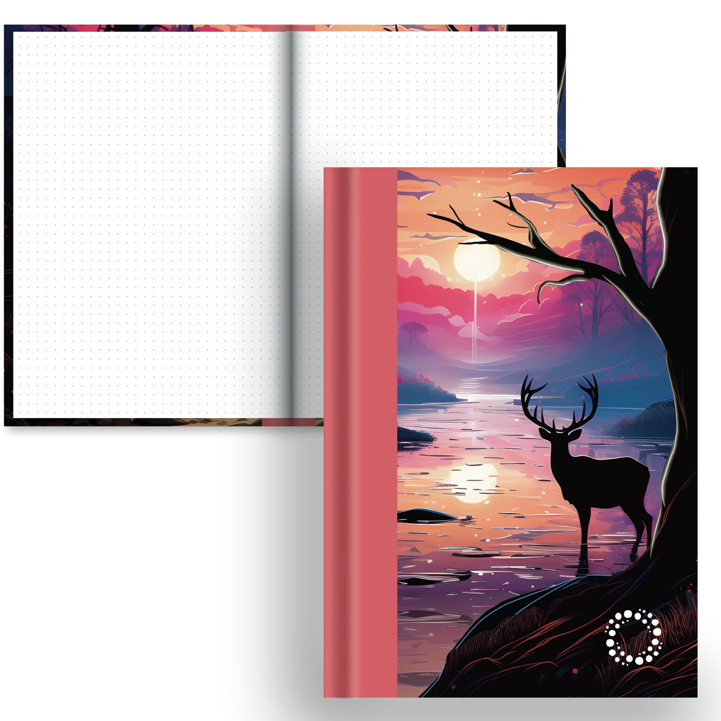 Deer in a Forest at Sunset on a notebook with a dot grid interior