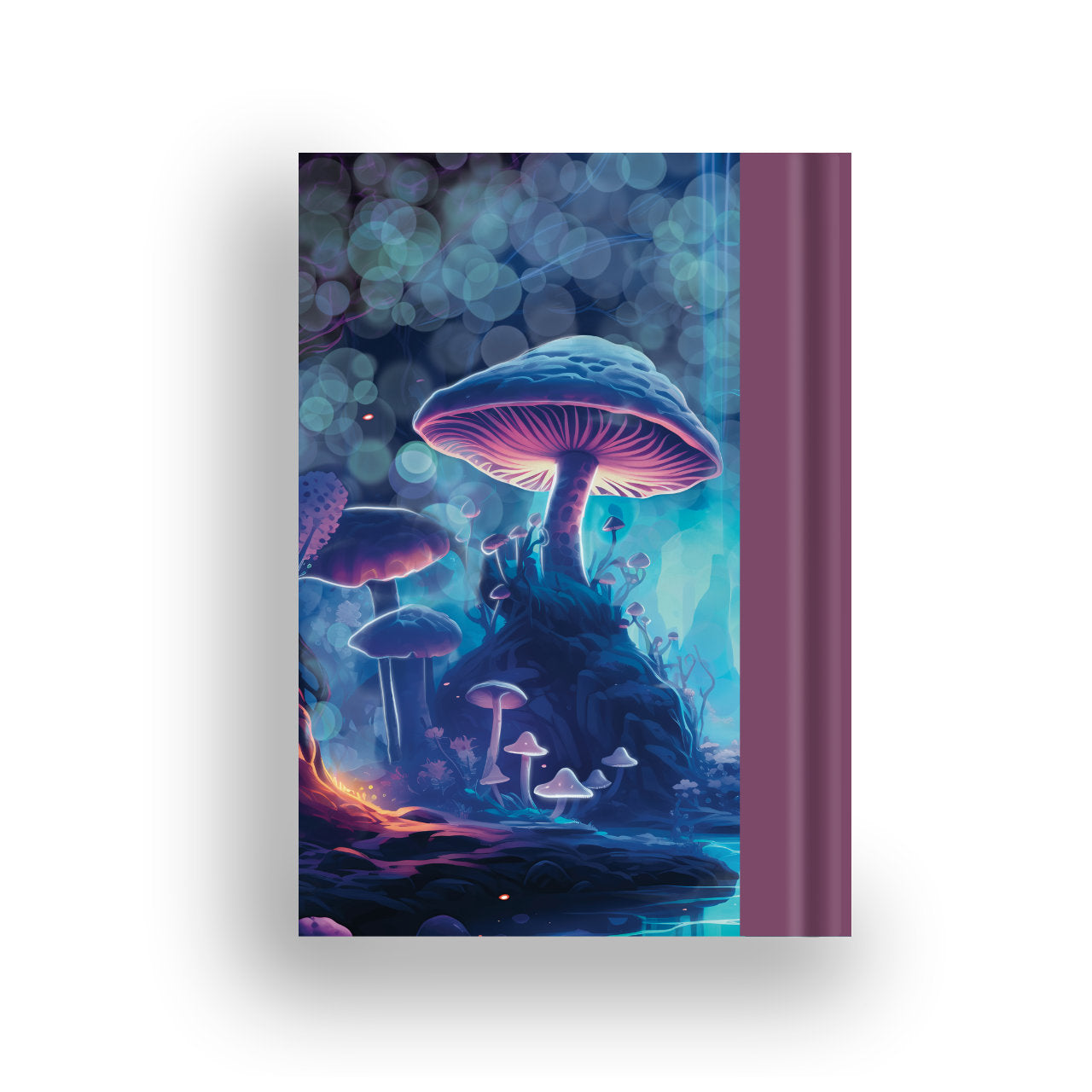 Shrooms notebook rear cover with mushroom forest illustration