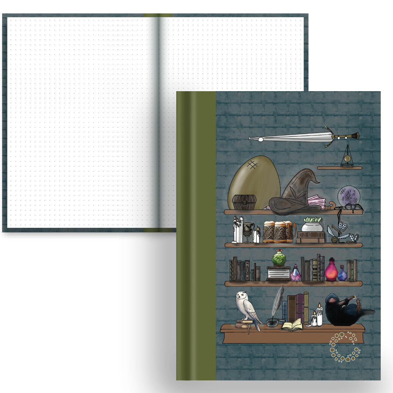 Spellbound notebook with hard grid layout