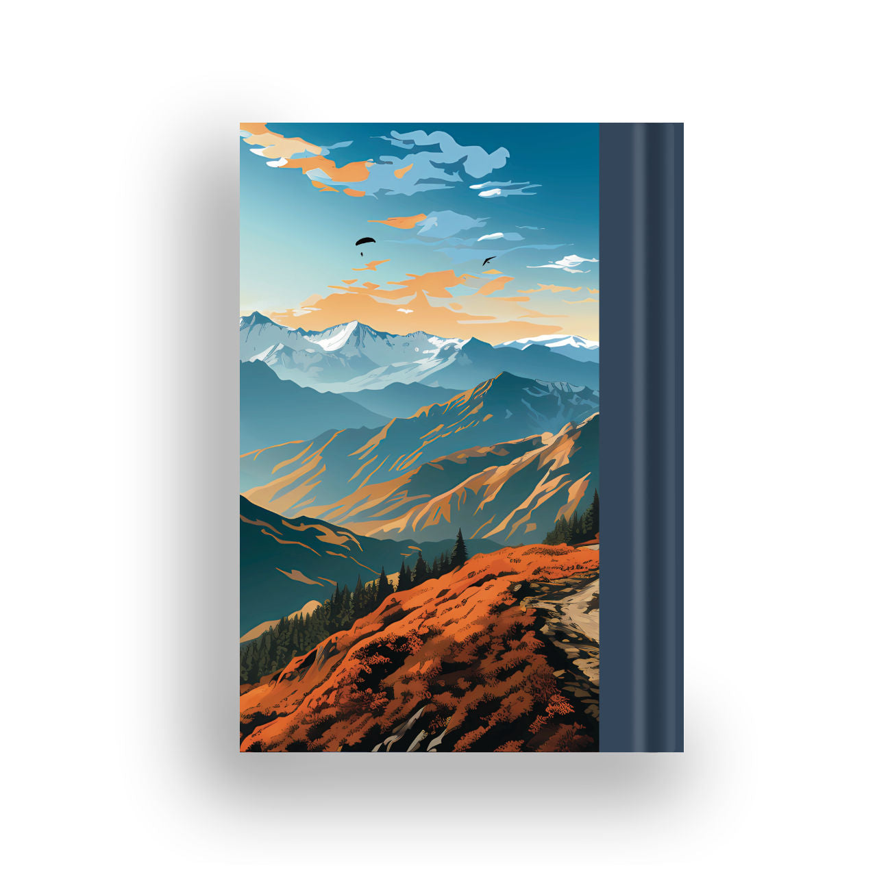 Adrift notebook back cover with ocean and cliff design