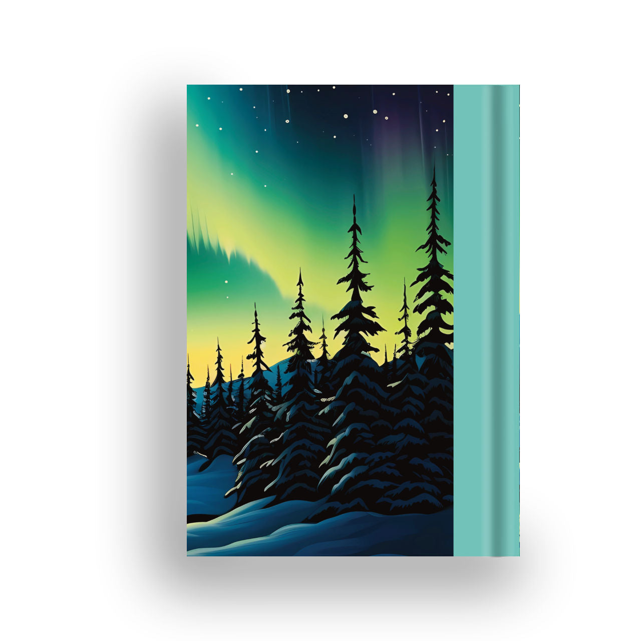 Aurora notebook back cover with Northern Lights design